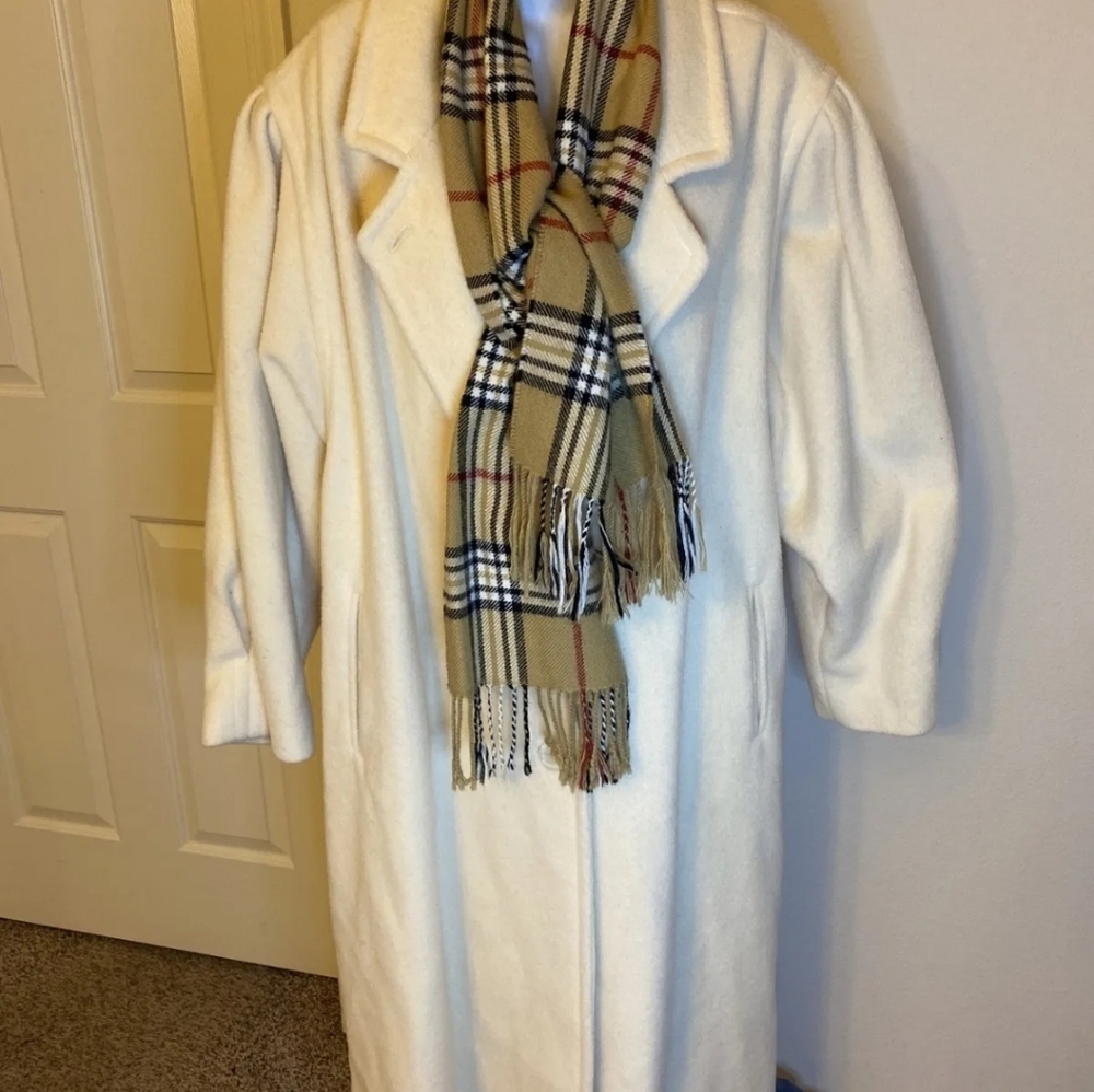 Vintage Bryant Park Petite Trench Button Up Rare Coat Ivory Size Large. Wool.